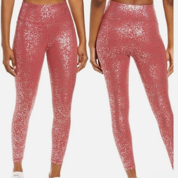 Sweaty Betty Leggings 7/8 Goddess Foil Print High Waisted Red Terrazzo - Picture 2 of 7